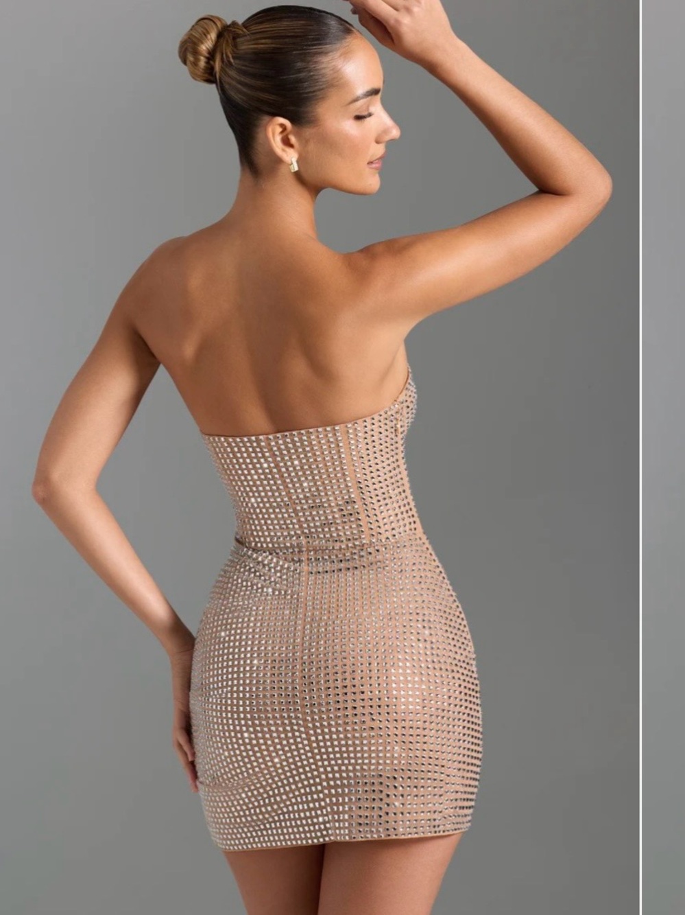 Oh Polly Women’s Azelie Tan Embellished Sequin Ruched Corset Mini Dress Glam 6 - Picture 16 of 16